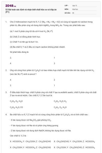 52 Bài toán xác định và nhận biết chất hữu cơ có đáp án (P1)