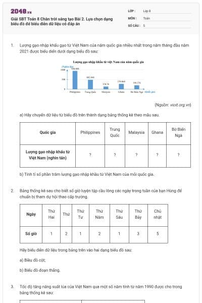 Giải SBT Toán 8 Chân trời sáng tạo Bài 2. Lựa chọn dạng biểu đồ để biểu diễn dữ liệu có đáp án