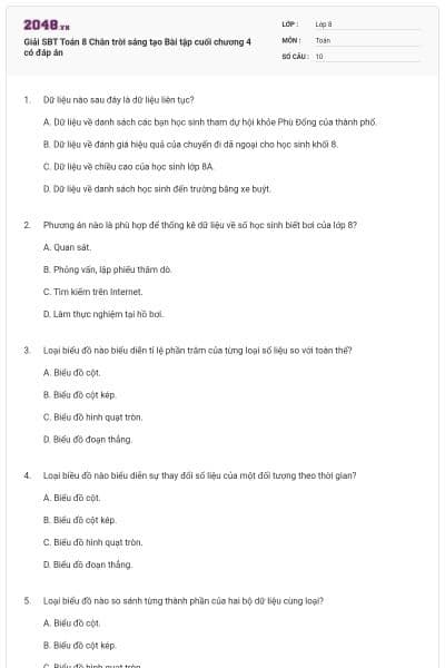 Giải SBT Toán 8 Chân trời sáng tạo Bài tập cuối chương 4 có đáp án