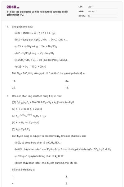 118 Bài tập Đại cương về hóa học hữu cơ cực hay có lời giải chi tiết (P2)