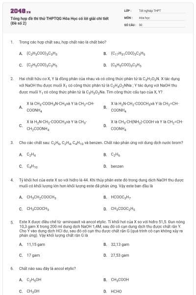 Tổng hợp đề thi thử THPTQG Hóa Học có lời giải chi tiết (Đề số 2)