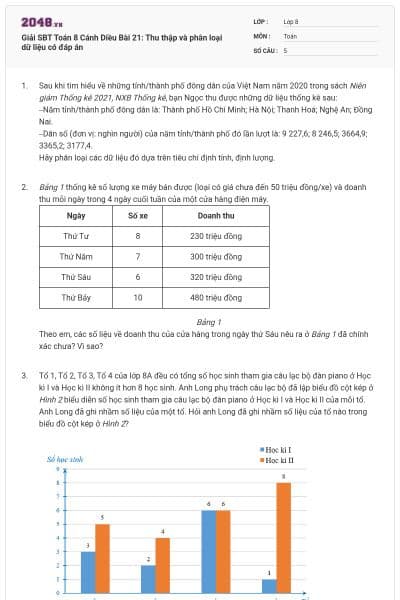 Giải SBT Toán 8 Cánh Diều Bài 21: Thu thập và phân loại dữ liệu có đáp án