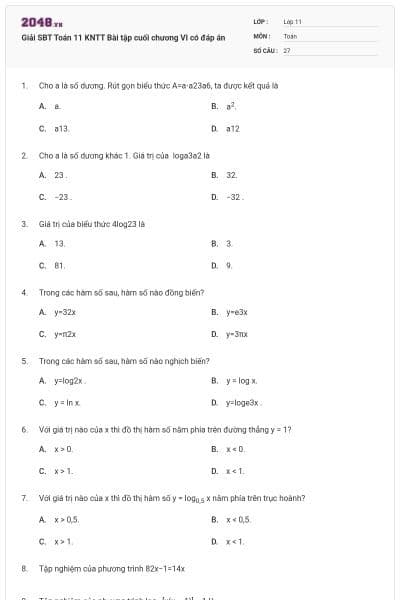 Giải SBT Toán 11 KNTT Bài tập cuối chương VI  có đáp án