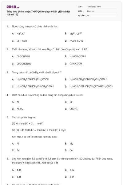Tổng hợp đề ôn luyện THPTQG Hóa học có lời giải chi tiết (Đề số 18)
