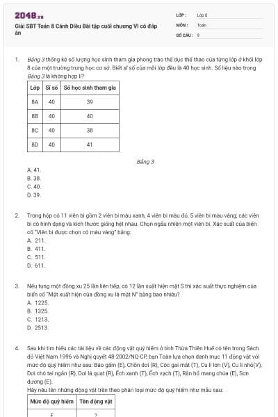 Giải SBT Toán 8 Cánh Diều Bài tập cuối chương VI có đáp án