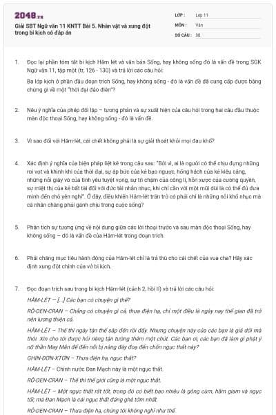 Giải SBT Ngữ văn 11 KNTT Bài 5. Nhân vật và xung đột trong bi kịch có đáp án