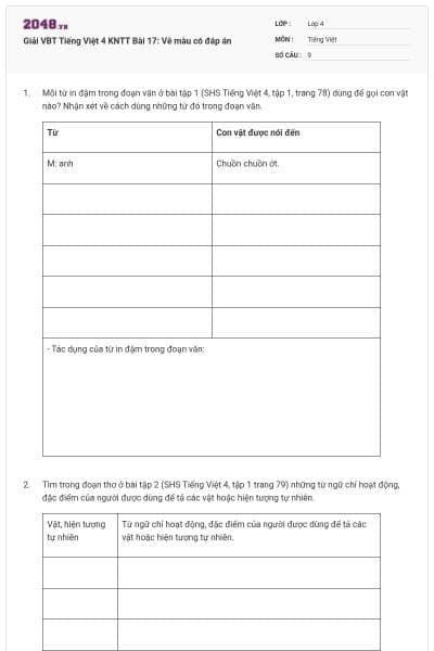 Giải VBT Tiếng Việt 4 KNTT Bài 17: Vẽ màu có đáp án