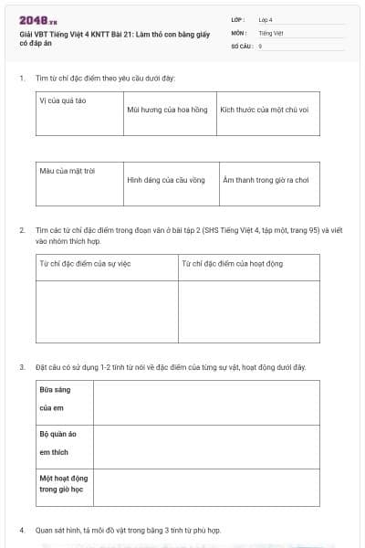 Giải VBT Tiếng Việt 4 KNTT Bài 21: Làm thỏ con bằng giấy có đáp án