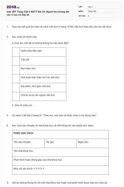 Giải VBT Tiếng Việt 4 KNTT Bài 24: Người tìm đường lên các vì sao có đáp án