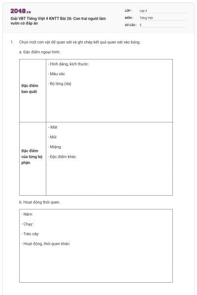 Giải VBT Tiếng Việt 4 KNTT Bài 26: Con trai người làm vườn có đáp án