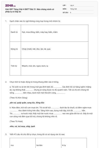 Giải VBT Tiếng Việt 4 KNTT Bài 31: Nếu chúng mình có phép lạ có đáp án