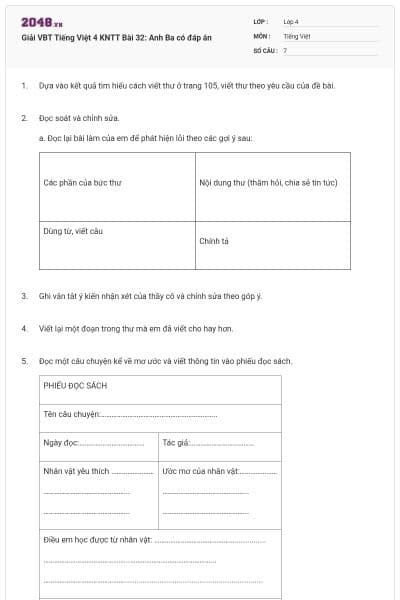 Giải VBT Tiếng Việt 4 KNTT Bài 32: Anh Ba có đáp án