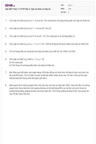 Giải SBT Toán 11 CTST Bài 3. Cấp số nhân có đáp án