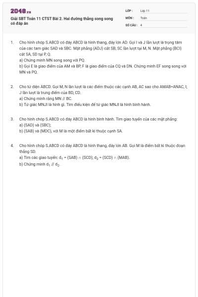 Giải SBT Toán 11 CTST Bài 2. Hai đường thẳng song song có đáp án