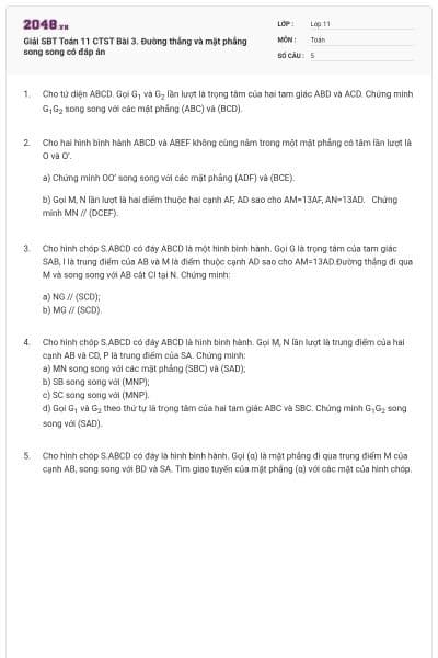 Giải SBT Toán 11 CTST Bài 3. Đường thẳng và mặt phẳng song song có đáp án