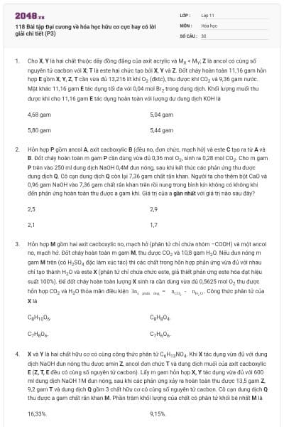 118 Bài tập Đại cương về hóa học hữu cơ cực hay có lời giải chi tiết (P3)