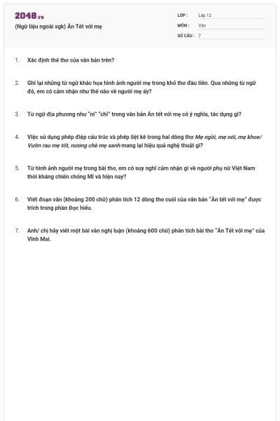 (Ngữ liệu ngoài sgk) Ăn Tết với mẹ