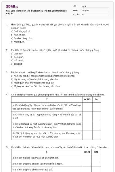 Giải VBT Tiếng Việt lớp 4 Cánh Diều Trái tim yêu thương có đáp án