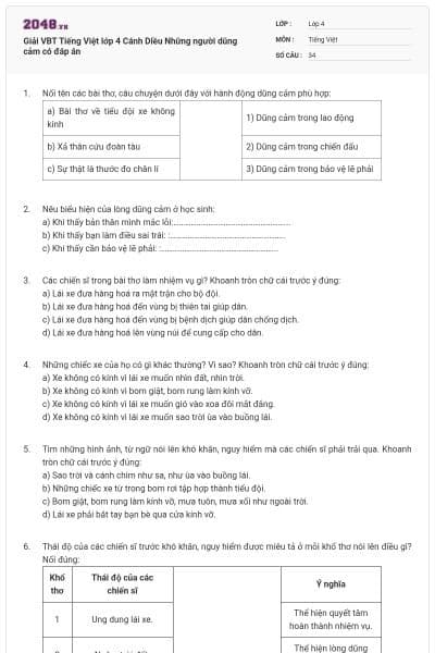 Giải VBT Tiếng Việt lớp 4 Cánh Diều Những người dũng cảm có đáp án