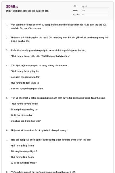 (Ngữ liệu ngoài sgk) Bài học đầu cho con