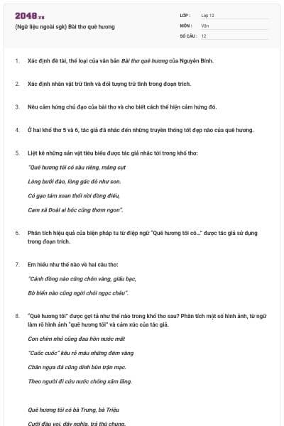 (Ngữ liệu ngoài sgk) Bài thơ quê hương