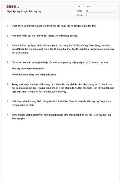 (Ngữ liệu ngoài sgk) Bàn tay mẹ