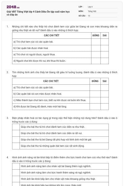 Giải VBT Tiếng Việt lớp 4 Cánh Diều Ôn tập cuối năm học có đáp án