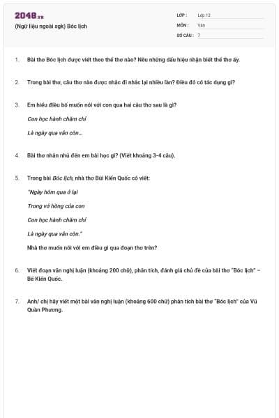 (Ngữ liệu ngoài sgk) Bóc lịch