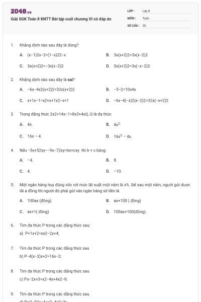 Giải SGK Toán 8  KNTT Bài tập cuối chương VI có đáp án