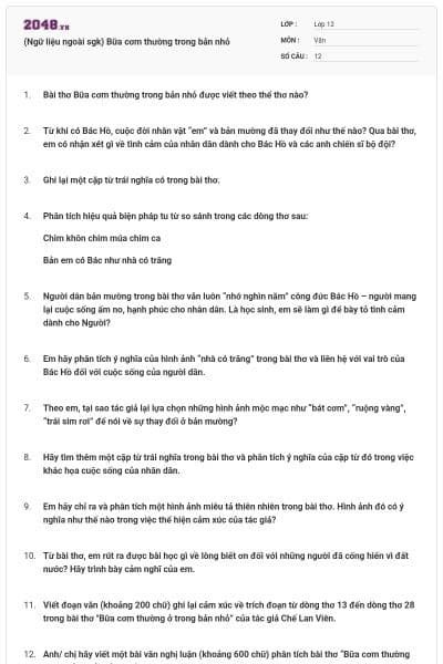 (Ngữ liệu ngoài sgk) Bữa cơm thường trong bản nhỏ