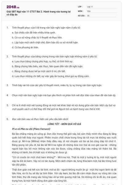 Giải SBT Ngữ văn 11 CTST Bài 2. Hành trang vào tương lai có đáp án