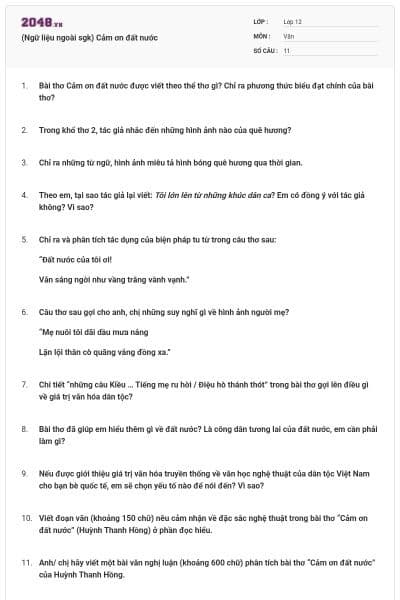 (Ngữ liệu ngoài sgk) Cảm ơn đất nước