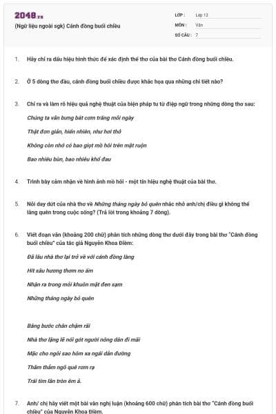 (Ngữ liệu ngoài sgk) Cánh đồng buổi chiều