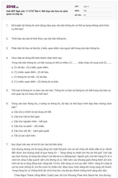 Giải SBT Ngữ văn 11 CTST Bài 4. Nét đẹp văn hóa và cảnh quan có đáp án