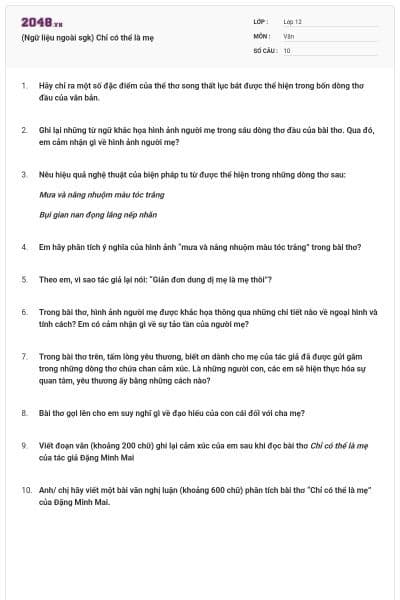 (Ngữ liệu ngoài sgk) Chỉ có thể là mẹ