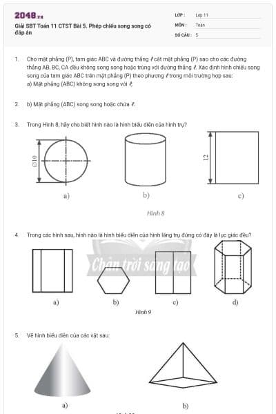 Giải SBT Toán 11 CTST Bài 5. Phép chiếu song song có đáp án
