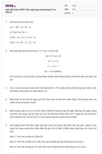 Giải SGK Toán 8 KNTT Bài Luyện tập chung trang 37 có đáp án