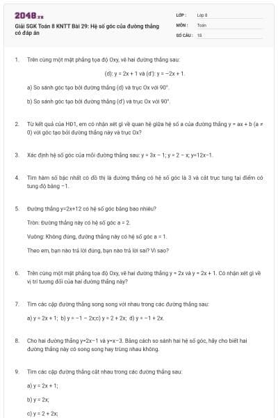 Giải SGK Toán 8 KNTT Bài 29: Hệ số góc của đường thẳng có đáp án