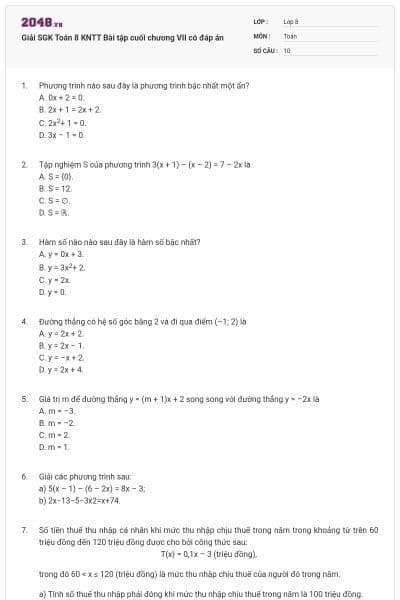 Giải SGK Toán 8 KNTT Bài tập cuối chương VII có đáp án