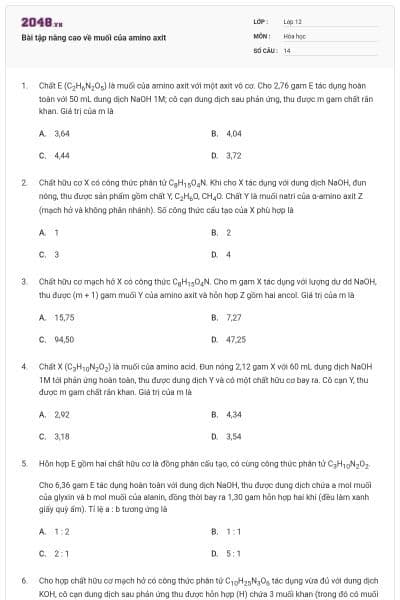 Bài tập nâng cao về muối của amino axit