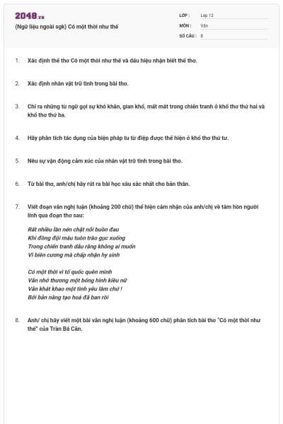 (Ngữ liệu ngoài sgk) Có một thời như thế