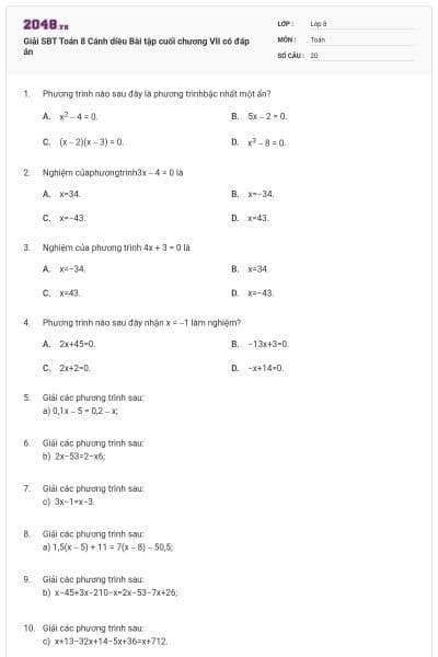 Giải SBT Toán 8 Cánh diều Bài tập cuối chương VII có đáp án