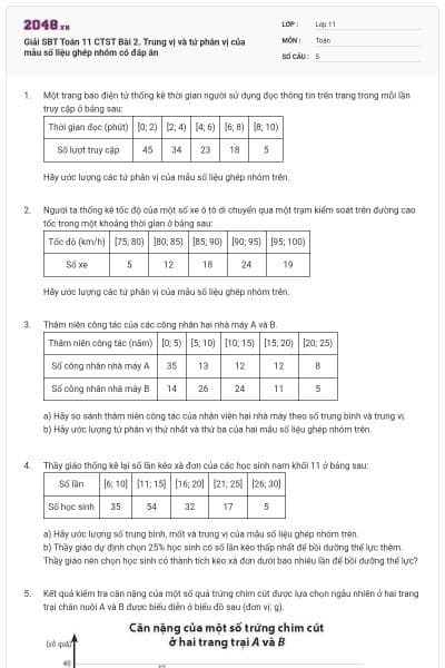 Giải SBT Toán 11 CTST Bài 2. Trung vị và tứ phân vị của mẫu số liệu ghép nhóm có đáp án