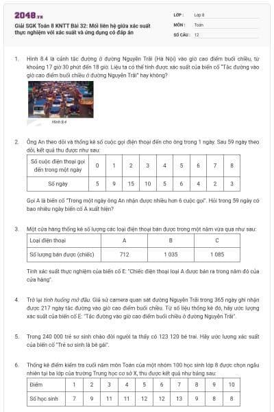 Giải SGK Toán 8 KNTT Bài 32: Mối liên hệ giữa xác suất thực nghiệm với xác suất và ứng dụng có đáp án