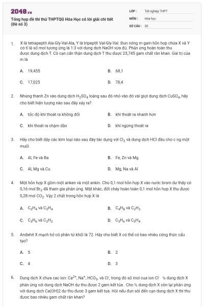 Tổng hợp đề thi thử THPTQG Hóa Học có lời giải chi tiết (Đề số 3)
