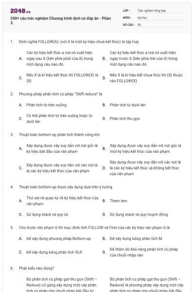 200+ câu trắc nghiệm Chương trình dịch có đáp án - Phần 3