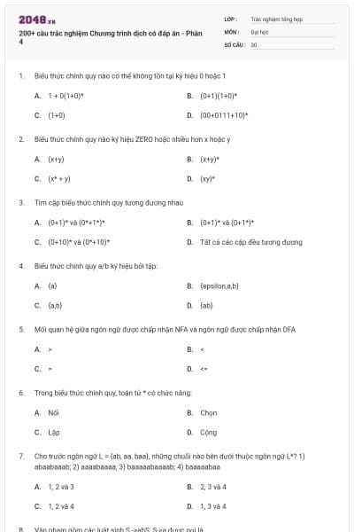 200+ câu trắc nghiệm Chương trình dịch có đáp án - Phần 4