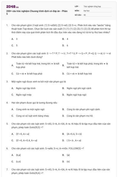 200+ câu trắc nghiệm Chương trình dịch có đáp án - Phần 5