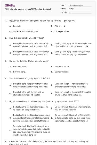 100+ câu trắc nghiệm Lý luận TDTT có đáp án phần 3