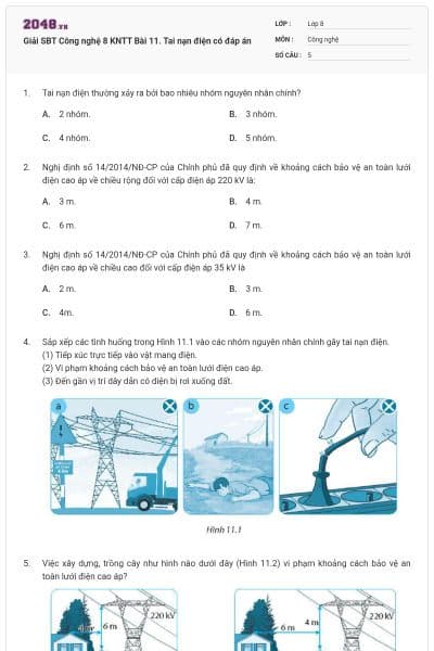 Giải SBT Công nghệ 8 KNTT Bài 11. Tai nạn điện có đáp án